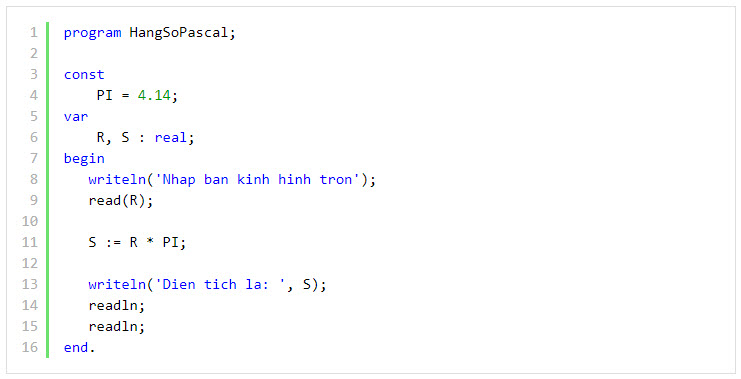 Trong ngôn ngữ lập trình pascal, từ khóa const dùng để