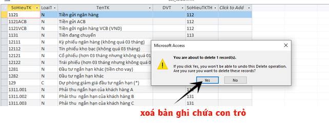 tren table o che do datasheet view chon edit a delete record a yes