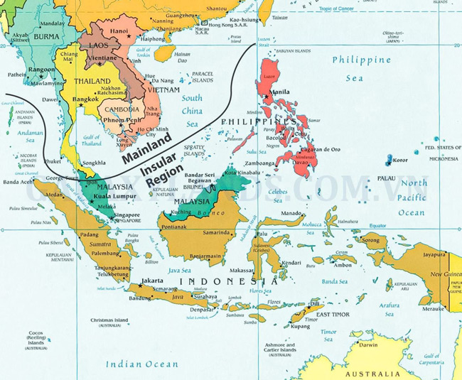 Phần đất liền Đông Nam Á có tên là Bán đảo Trung Ấn.
