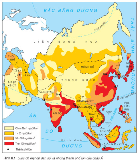 Khu vực có mật độ dân số thấp nhất châu Á là khu vực Bắc Liên Bang Nga và Tây Trung Quốc
