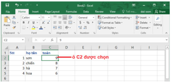 Trong bảng tính Excel, giao của một hàng và một cột được gọi là ô