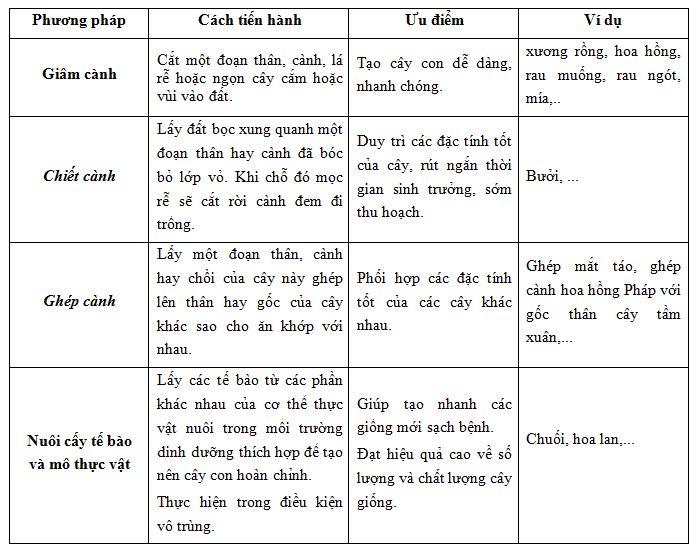 Các phương pháp nhân giống vô tính ở thực vật